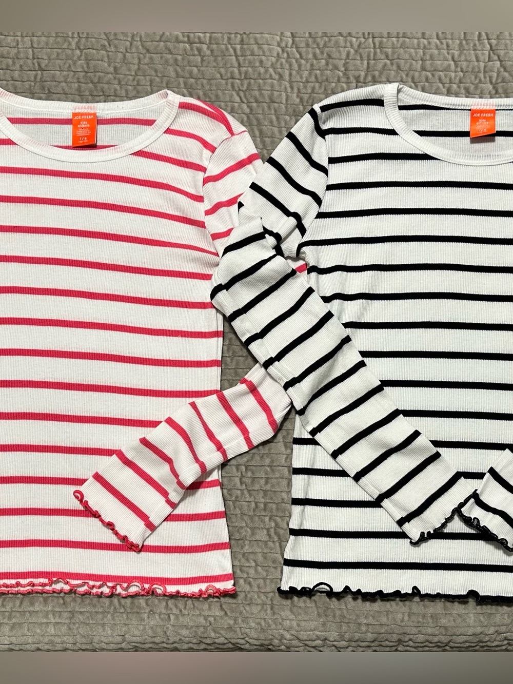 2 Joe Fresh Girls' Size Large (10-12yrs) Striped Long-Sleeve Tee in Pink & Black